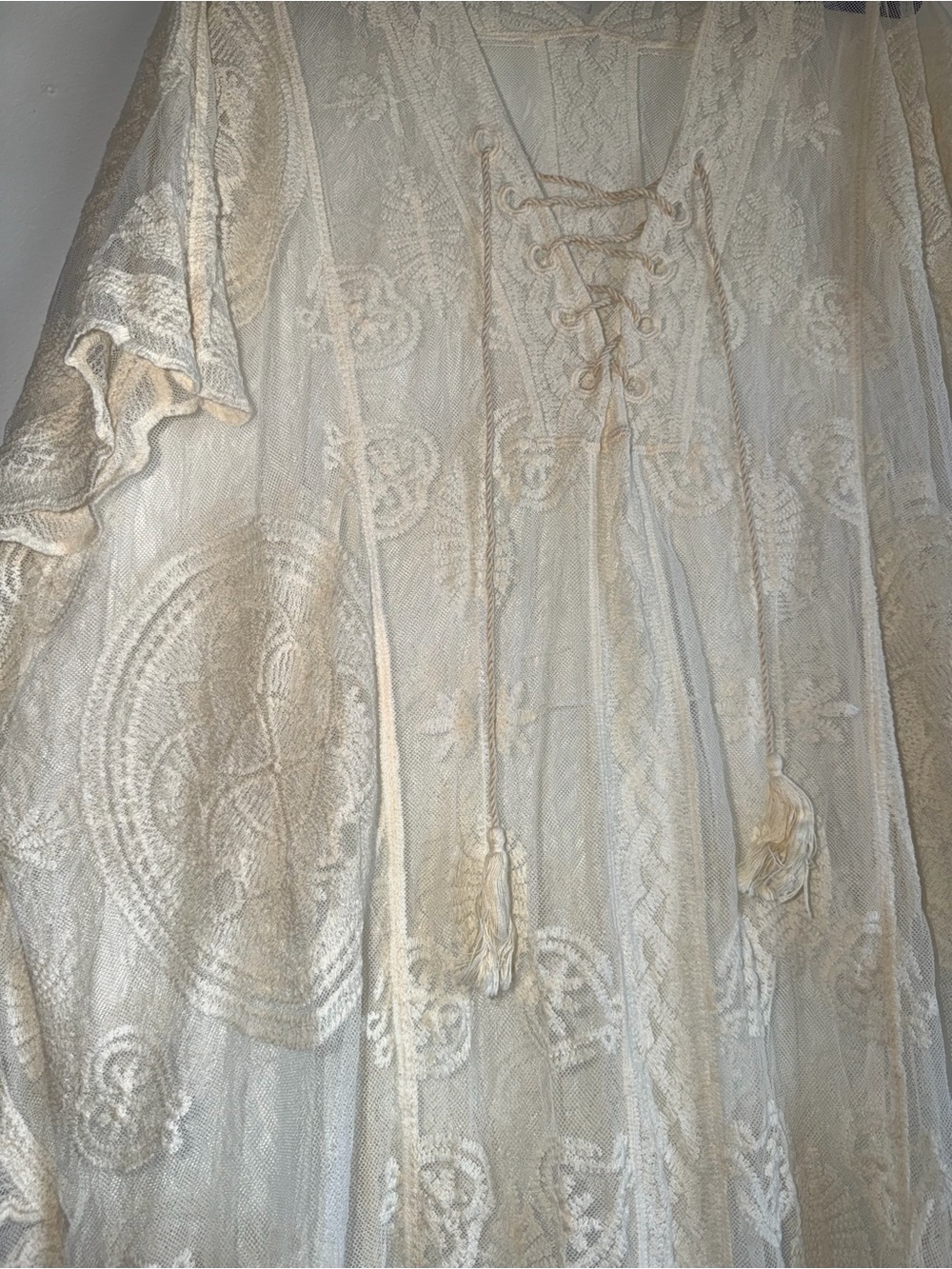 Sheer Lace Boho Maxi Cover-Up - Cream - Picture 3 of 7